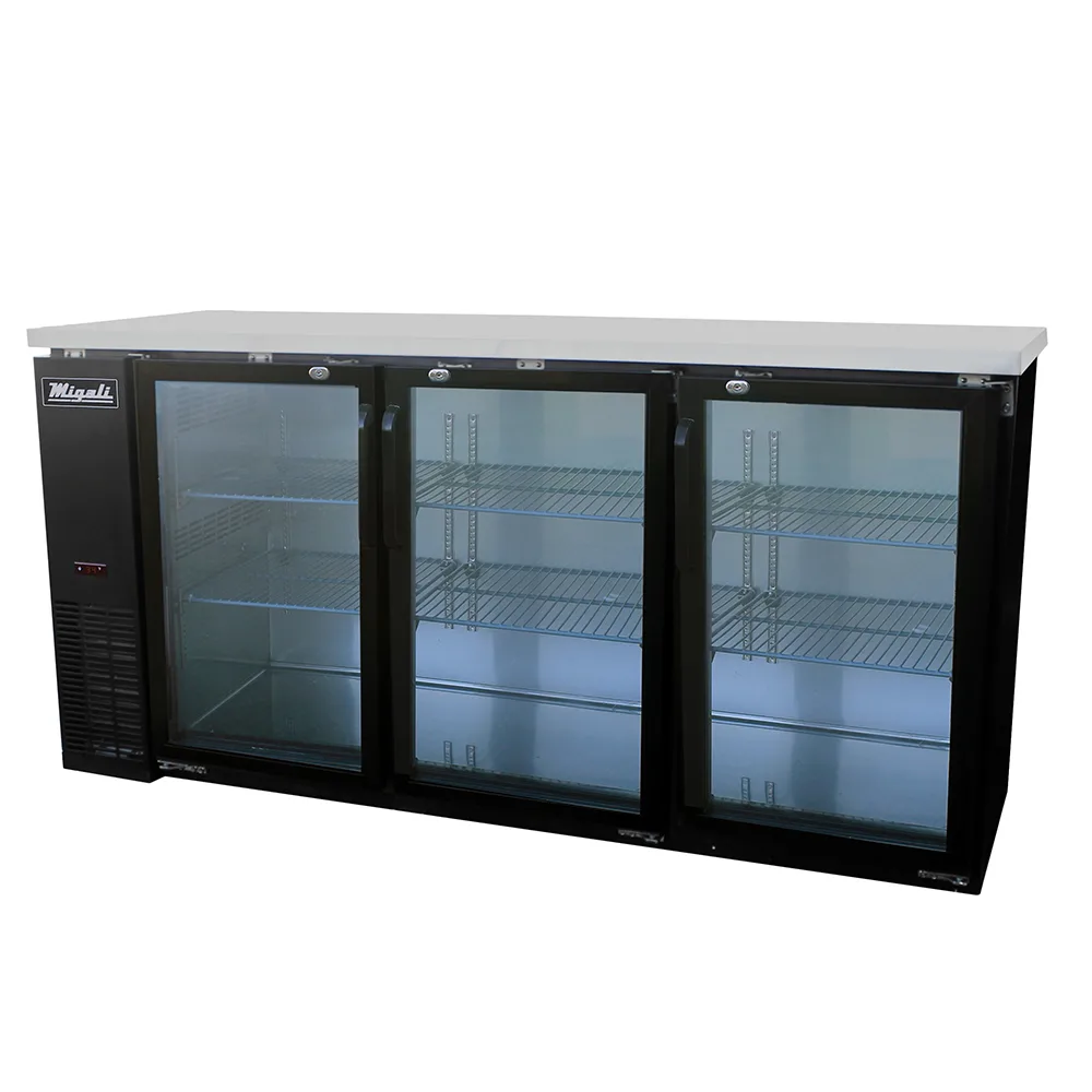 Migali CBB72GHC 72 inch Competitor Series Commercial Glass Door Back Bar Refrigerator with 20 cu.ft. Capacity, 1/3 Horsepower, in Stainless Steel