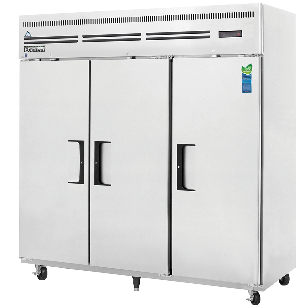 Everest ESF3 75 inch Commercial 3 Section Solid Door Upright Reach-In Freezer with 71 Cu. Ft. Capacity, 1 Horsepower, in Stainless Steel