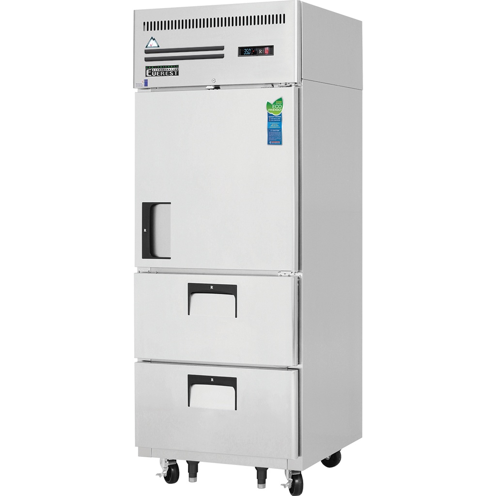 Everest ESR1D2 29 inch 1 Section Half Door and Drawer Combo Upright Reach-In Refrigerator with 23 Cu. Ft. Capacity, 1/4 Horsepower, in Stainless Steel