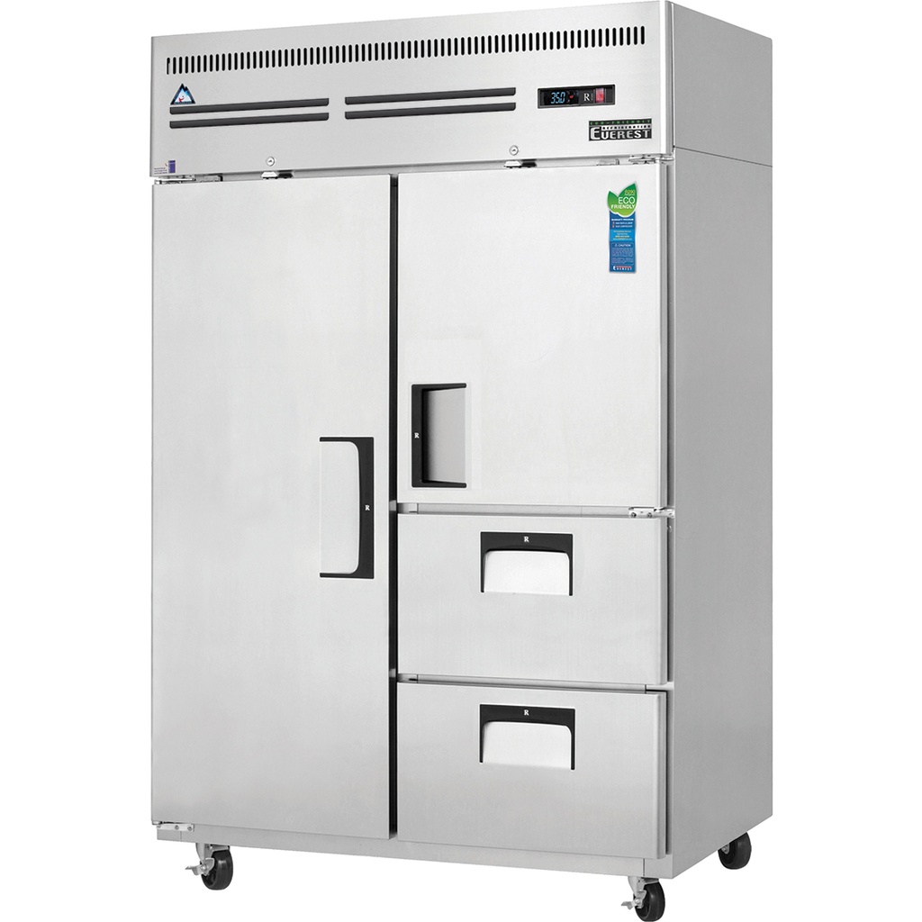 Everest ESR2D2 50 inch Commercial 2 Section Full/Half Door and Drawer Combo Upright Reach-In Refrigerator with 48 Cu. Ft. Capacity, 1/3 Horsepower, in Stainless Steel