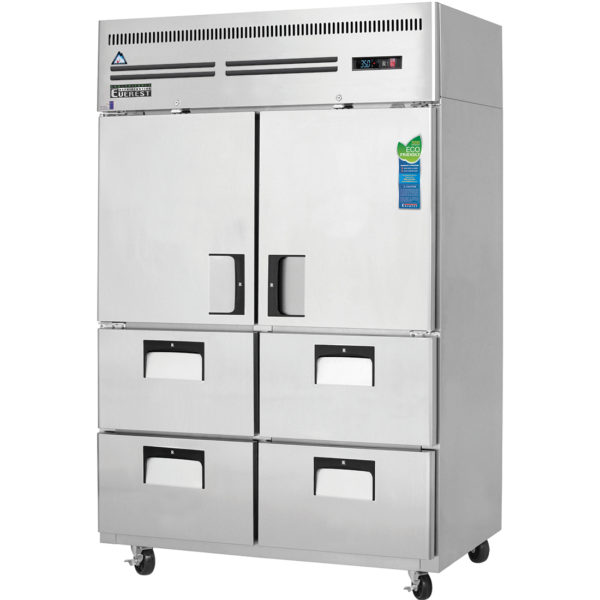 Everest ESR2D4 50 inch Commercial 2 Section 2 Half Door and Drawer Combo Upright Reach-In Refrigerator with 48 Cu. Ft. Capacity, 1/3 Horsepower, in Stainless Steel