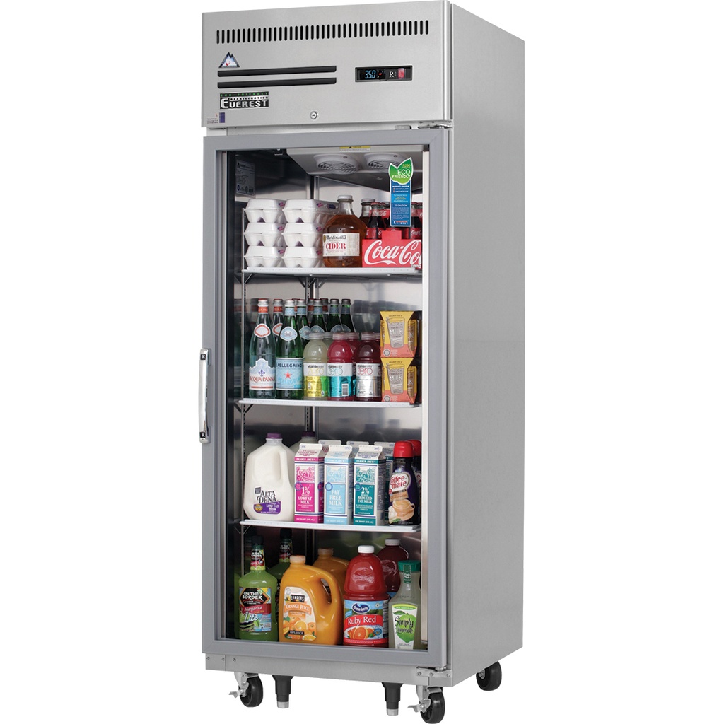 Everest ESGR1 30 inch Commercial 1 Section Glass Door Upright Reach-In Refrigerator with 23 Cu. Ft. Capacity, 1/4 Horsepower, in Stainless Steel