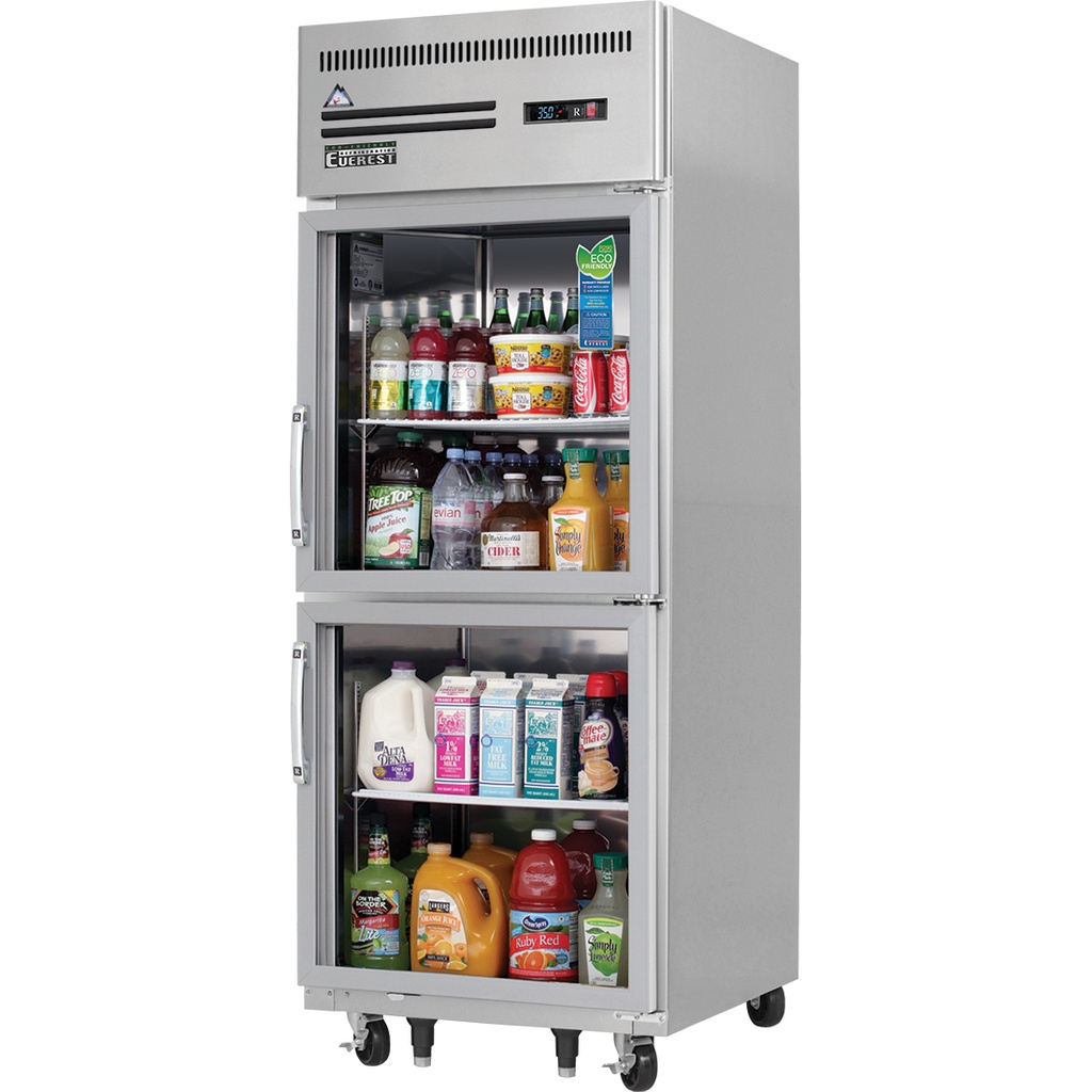 Everest ESGRH2 30 inch Commercial 1 Section Glass Door Upright Reach-In Refrigerator with 23 Cu. Ft. Capacity, 1/4 Horsepower, in Stainless Steel