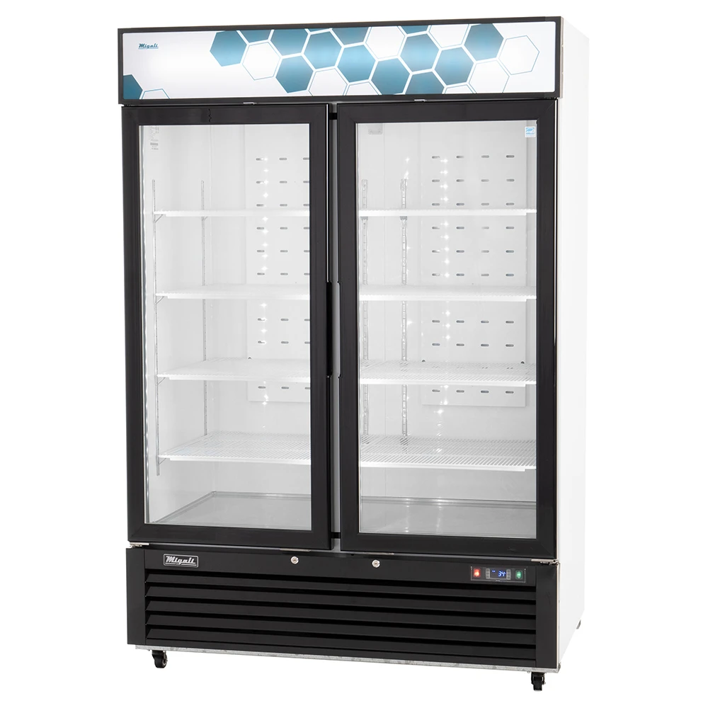 Migali C49RMHC Competitor Series 55 inch Commercial 2-Section Reach-In Glass-Door Merchandiser Refrigerator with 49 cu. ft. Capacity, 1/4-plus Horsepower 
