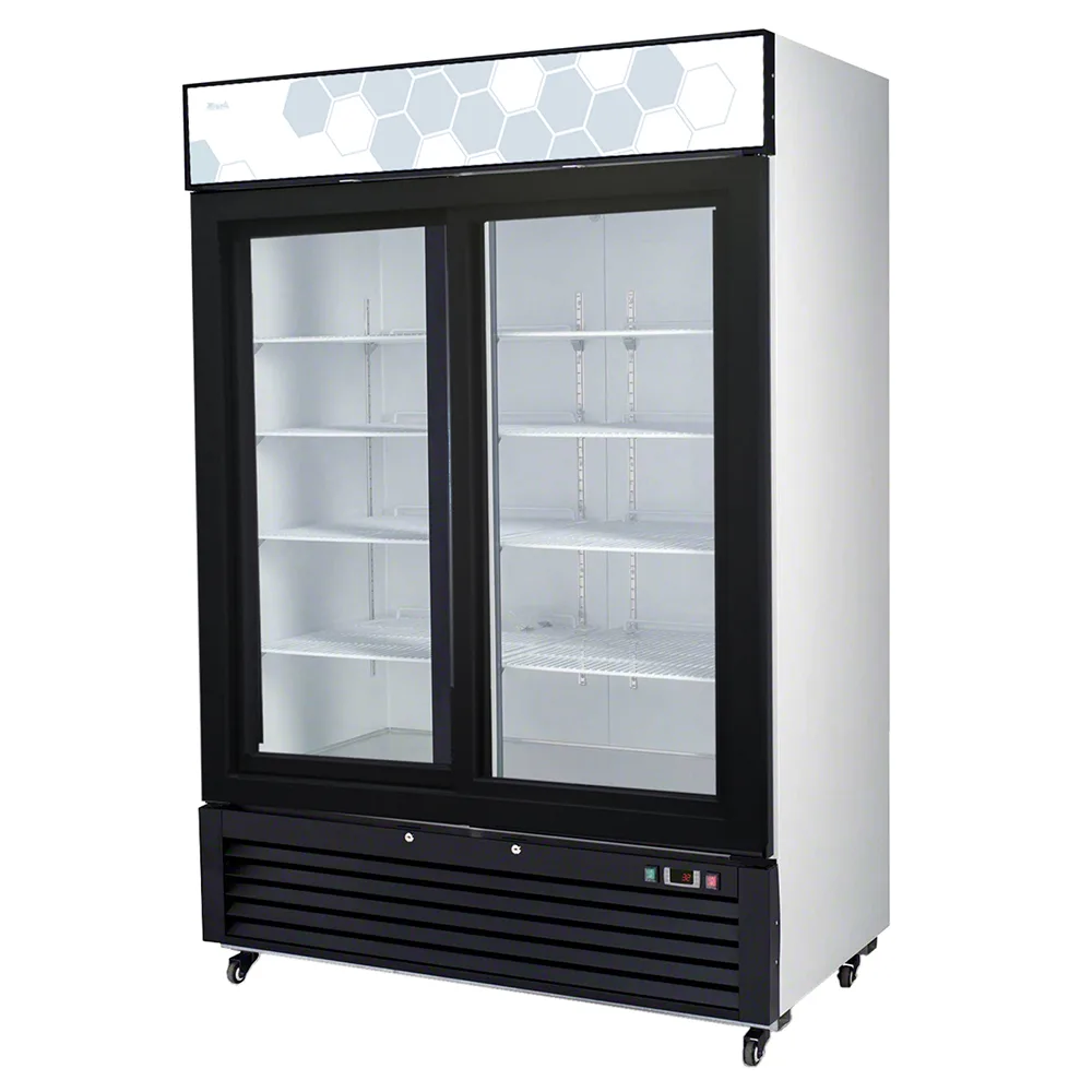 Migali C49RSHC Competitor Series 55 inch Commercial 2 Section Reach-In Sliding Glass Door Merchandiser Refrigerator with 49 cu.ft. Capacity, 1/4 Horsepower in White