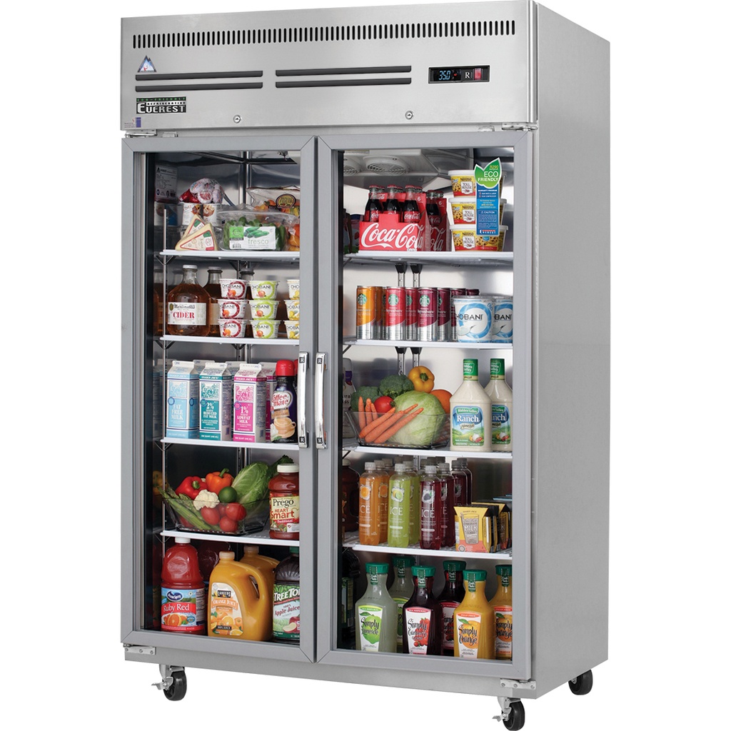 Everest ESGR2 50 inch Commercial 2-Section Glass Door Upright Reach-In Refrigerator with 48 Cu. Ft. Capacity, 1/3 Horsepower, in Stainless Steel
