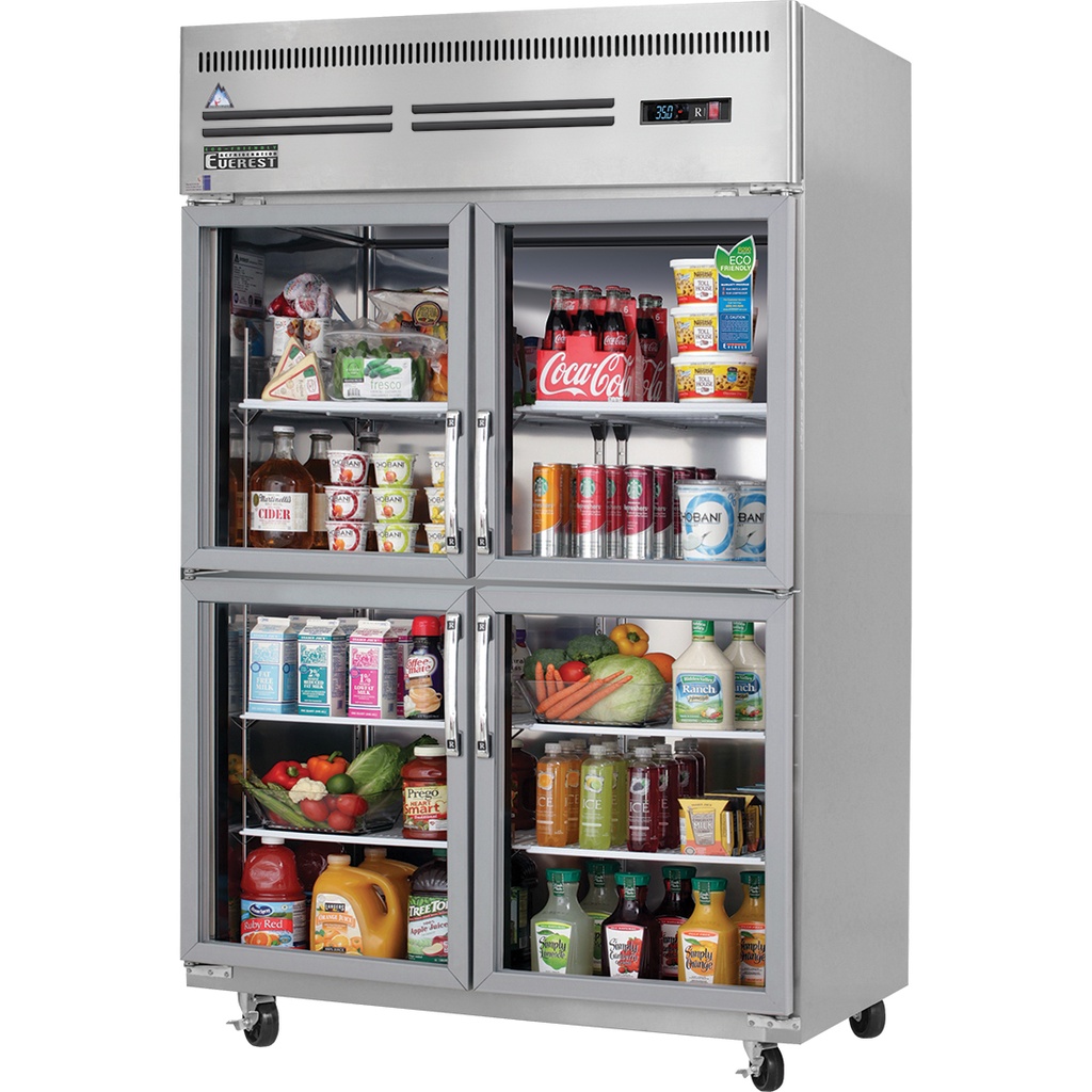 Everest ESGRH4 50 inch Commercial Four-Section Glass Door Upright Reach-In Refrigerator with 48 Cu. Ft. Capacity, 1/3 Horsepower, in Stainless Steel