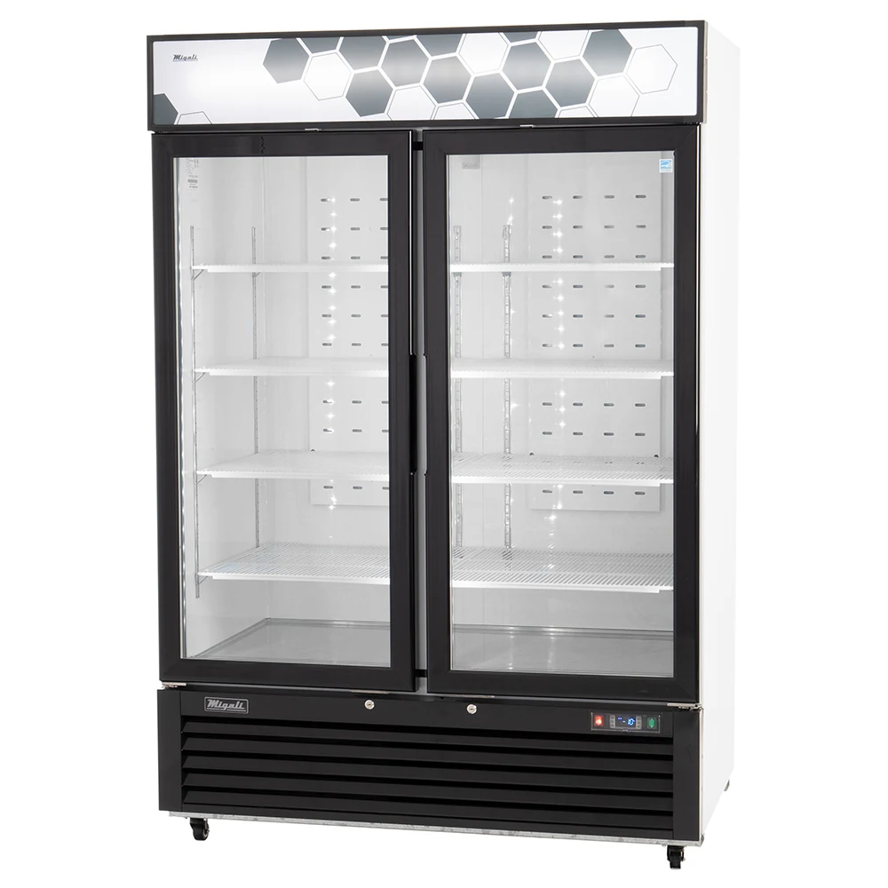 Migali C49FMHCE Competitor Series 55 inch Commercial 2-Section Reach-In Glass Door Merchandiser Freezer with 49cu.ft. Capacity, 3/4 Horsepower 