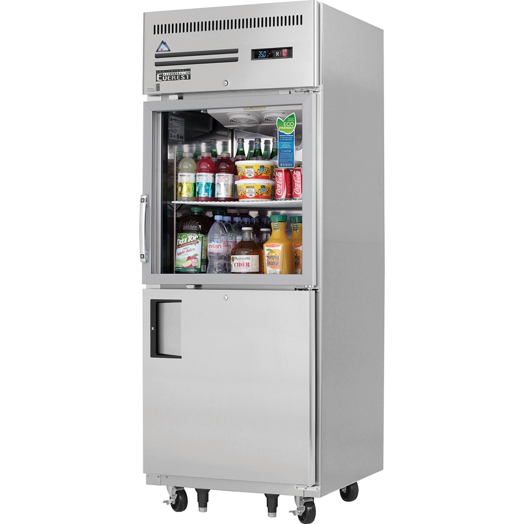Everest EGSH2 30 inch Commercial 1 Section Glass/Solid Half Door Upright Reach-In Refrigerator with 23 Cu. Ft. Capacity, 1/4 Horsepower, in Stainless Steel