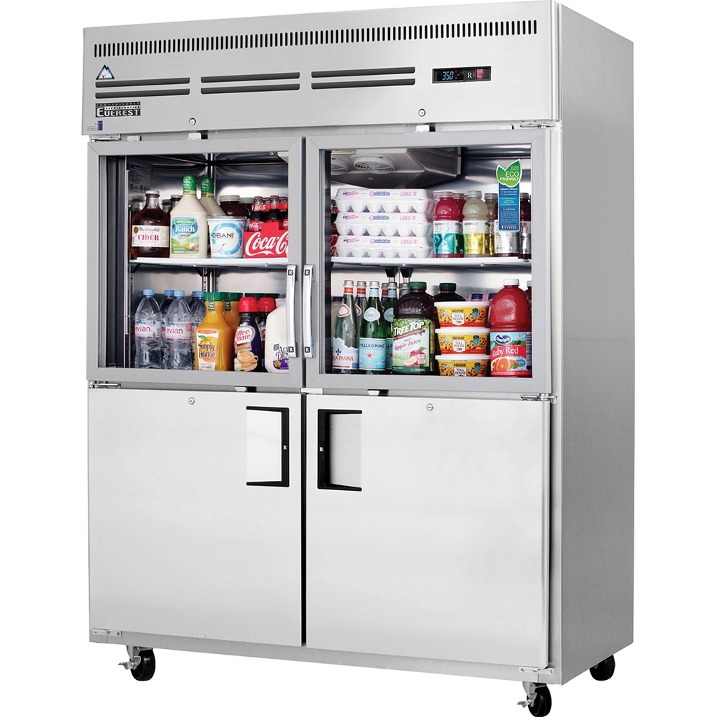 Everest EGSWH4 59 inch Commercial 2 Section Glass/Solid Half Door Upright Reach-In Refrigerator with 55 Cu. Ft. Capacity, 1/2 Horsepower, in Stainless Steel