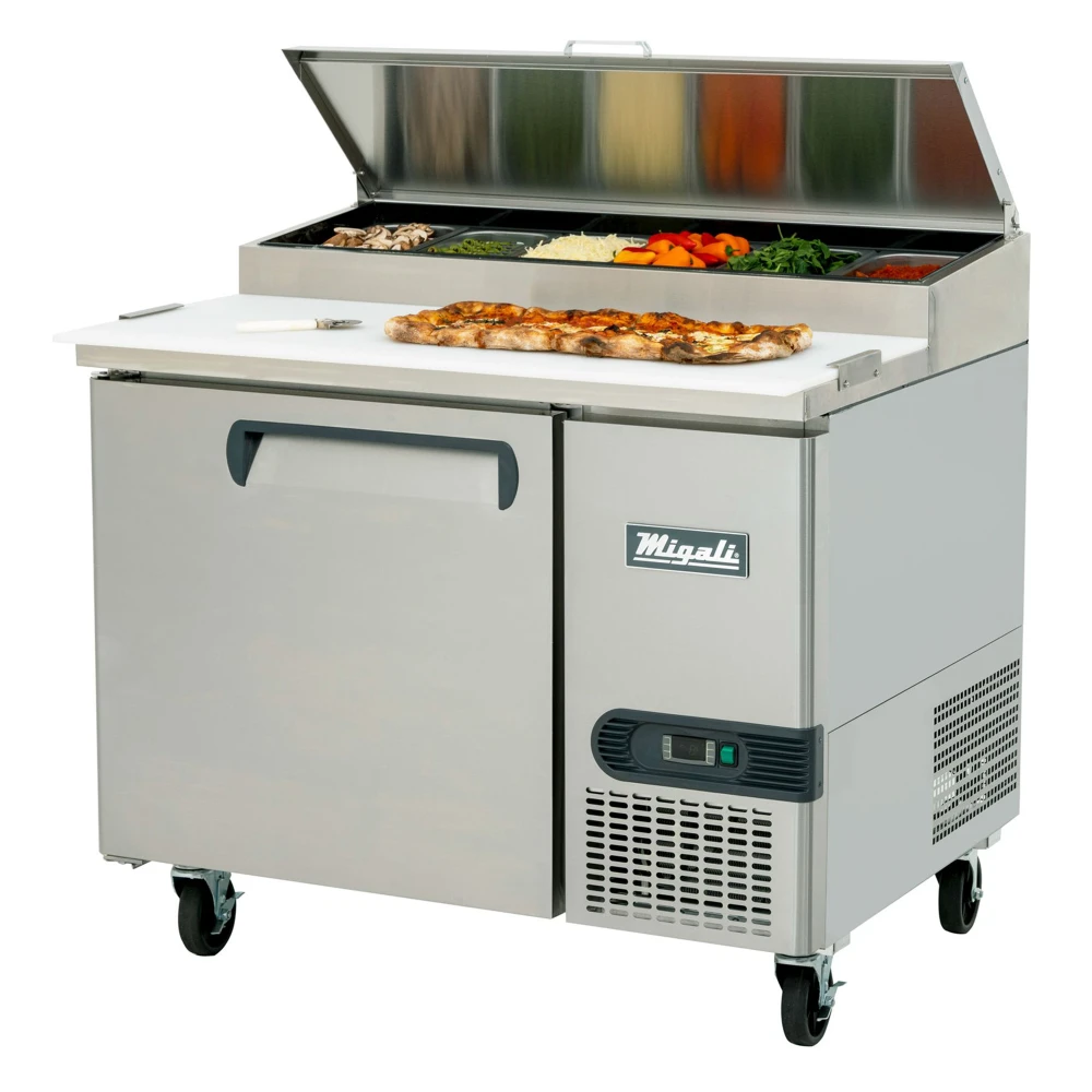 Migali CPP44HC Competitor Series 44 inch Commercial 1-Door Pizza Prep Table Refrigerator with 14 cu.ft. Capacity, 1/3 Horsepower, in Stainless Steel