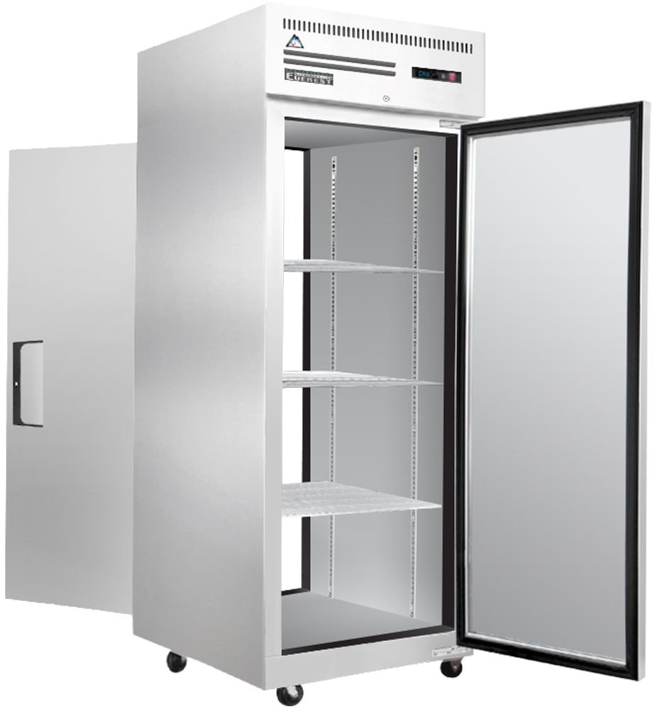 Everest ESPT1S1S 30 inch Commercial Solid Front/Solid Rear Upright Reach-In Pass-Thru Refrigerator with 24 Cu. Ft. Capacity, 1/4 Horsepower, in Stainless Steel