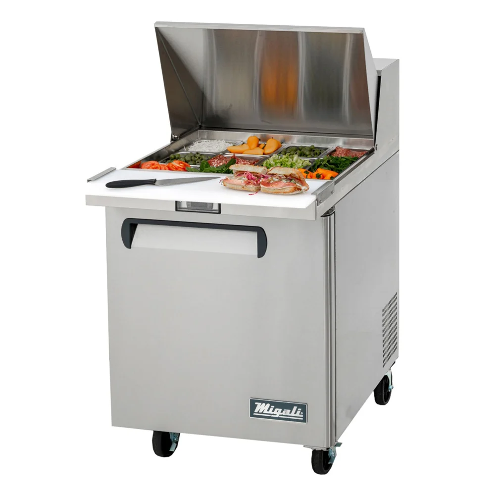 Migali CSP2712BTHC Competitor Series 27 inch Commercial 1 Door 12 Pans, Big Top Sandwich Prep Table Refrigerator with 6 cu.ft. Capacity, 1/4 Horsepower, in Stainless Steel
