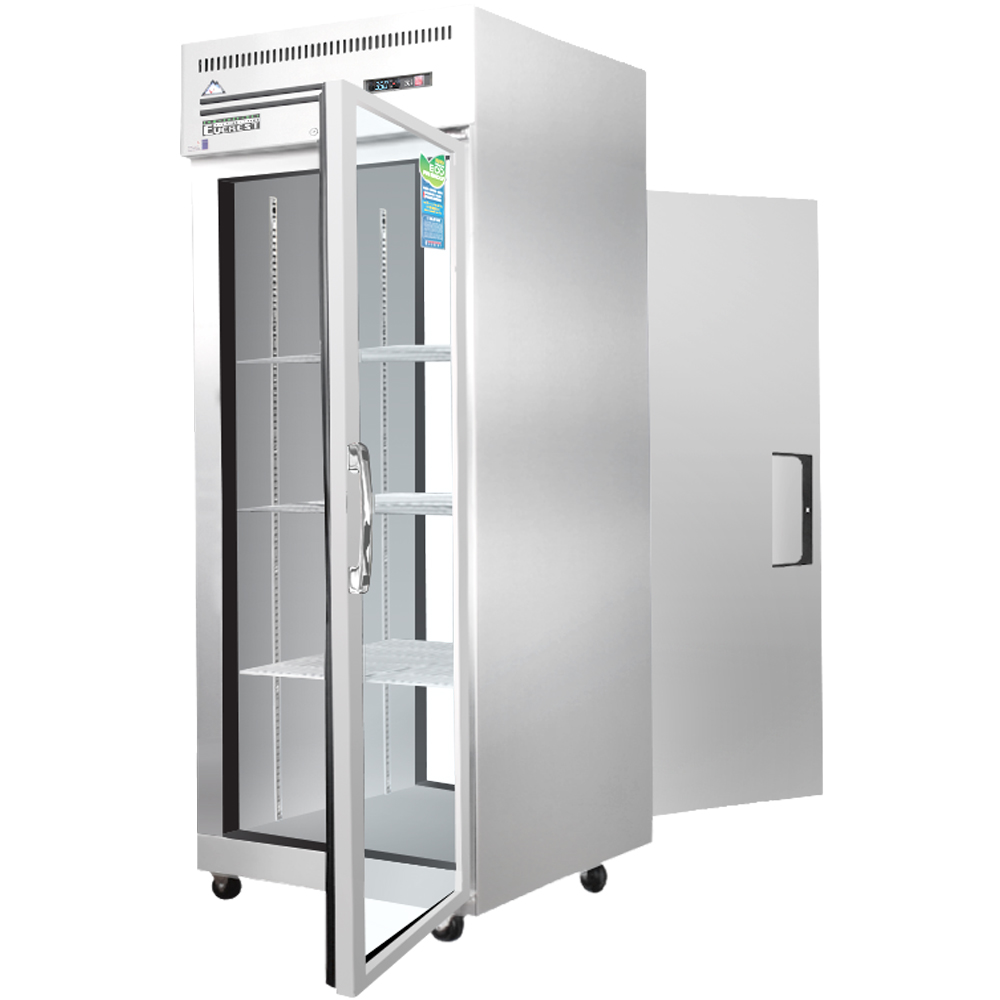 Everest ESPT1G1S 30 inch Commercial Glass Front/Solid Rear Upright Reach-In Pass-Thru Refrigerator with 23 Cu. Ft. Capacity, 1/4 Horsepower, in Stainless Steel