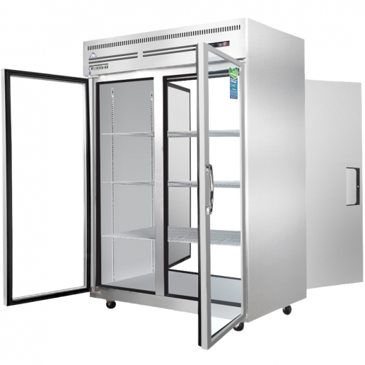 Everest ESPT2G2S 50 inch Commercial Glass Front/Solid Rear Upright Reach-In Pass-Thru Refrigerator with 48 Cu. Ft. Capacity, 1/3 Horsepower, in Stainless Steel