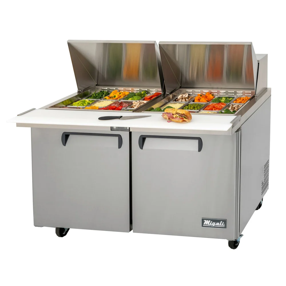Migali CSP6024BTHC Competitor Series 60 inch Commercial 2 Door, 24 Pans, Big Top Sandwich Prep Table Refrigerator with 18 cu.ft. Capacity, 1/2 Horsepower, in Stainless Steel