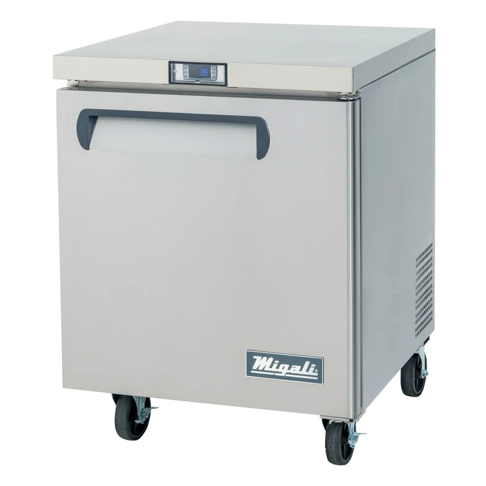 Migali CU27RHC Competitor Series 27 inch Commercial 1-Door Undercounter Worktop Refrigerator with 6 cu. ft. Capacity, 1/4 Horsepower, in Stainless Steel