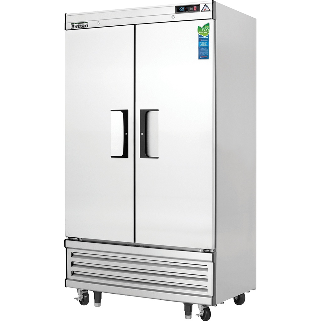 Everest EBNR2 40 inch Commercial 2 Section Solid Door Bottom Mounted Upright Reach-In Refrigerator with 33 Cu. Ft. Capacity, 1/3 Horsepower, in Stainless Steel