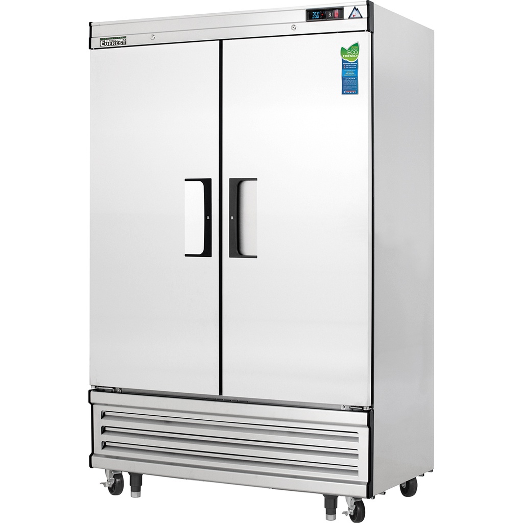 Everest EBSR2 50 inch Commercial 2 Section Solid Door Bottom Mounted Upright Reach-In Refrigerator with 48 Cu. Ft. Capacity, 1/3 Horsepower, in Stainless Steel