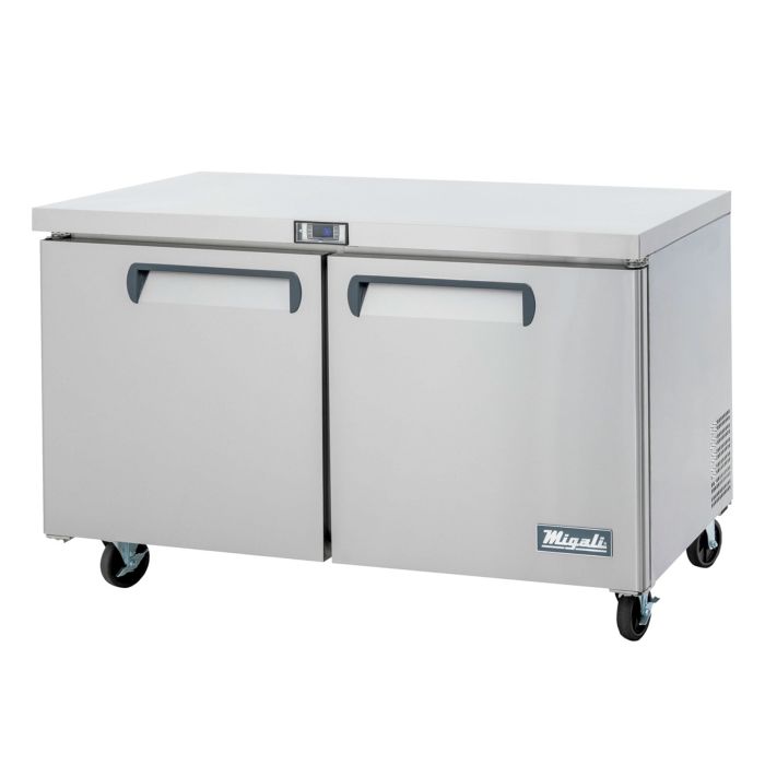 Migali CU60RHC Competitor Series 60 inch Commercial 2-Door Under-Counter Worktop Refrigerator with 18 cu. ft. Capacity, 1/2 Horsepower, in Stainless Steel