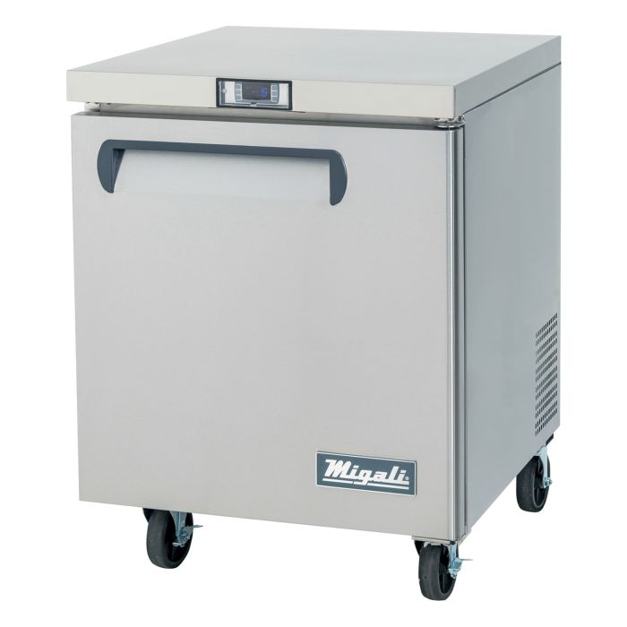 Migali CU27FHC Competitor Series 27 inch Commercial 1 Door Under-counter Worktop Freezer with 7 cu.ft. Capacity, 1/4 Horsepower, in Silver