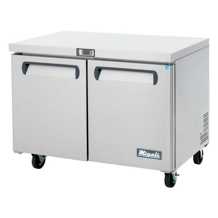 Migali CU48FHC Competitor Series 48 inch Commercial 2 Door Under-Counter Worktop Freezer with 12 cu.ft. Capacity, 1/3 Horsepower, in Silver