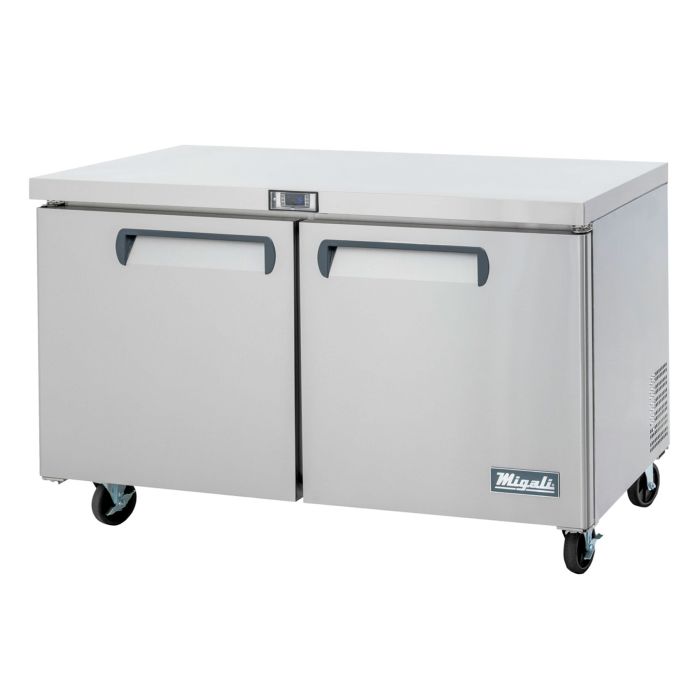 Migali CU60FHC Competitor Series 60 inch Commercial 2-Door Under-Counter Worktop Freezer with 18 cu. ft. Capacity, 1/2 Horsepower, in Stainless Steel