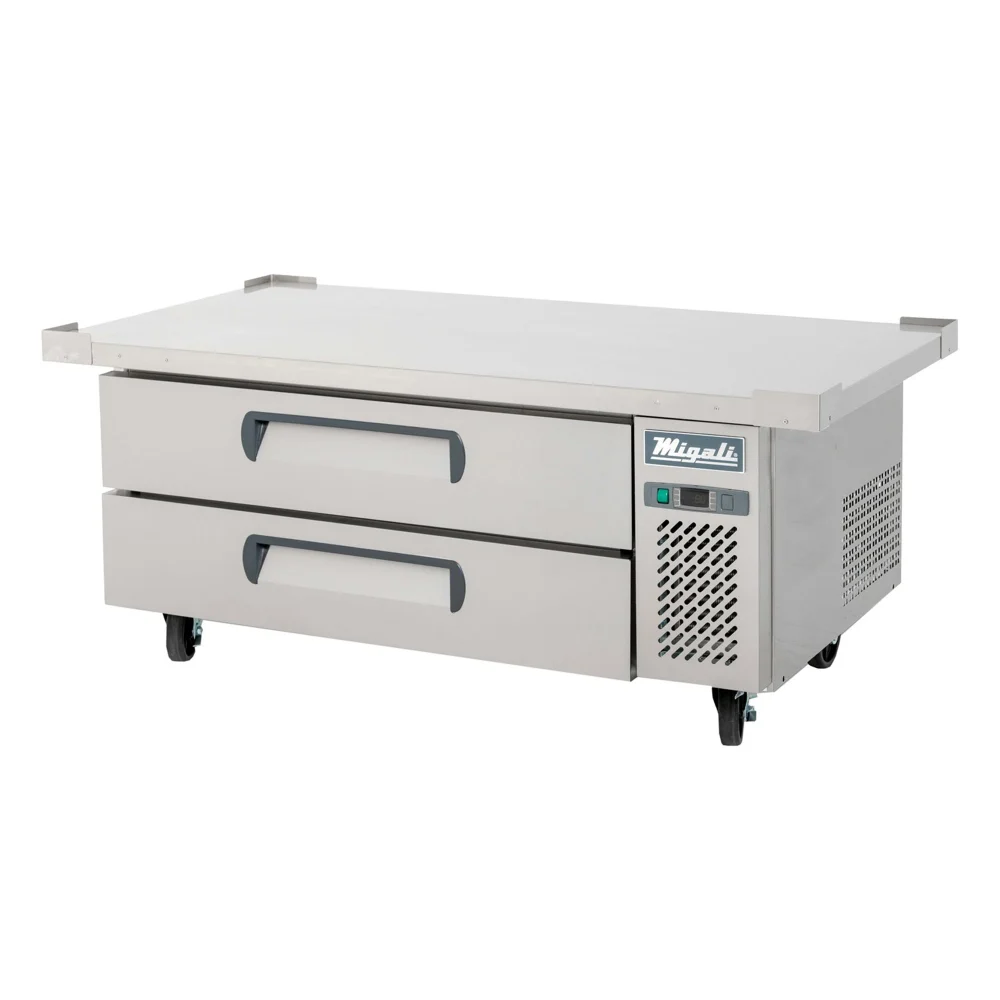 Migali CCB5260HC Competitor Series 52 inch Commercial Refrigerated Chef Base with 60 inch Extended Top, 11 cu.ft. Capacity, 2-Drawers, 1/6 Horsepower, in Stainless Steel