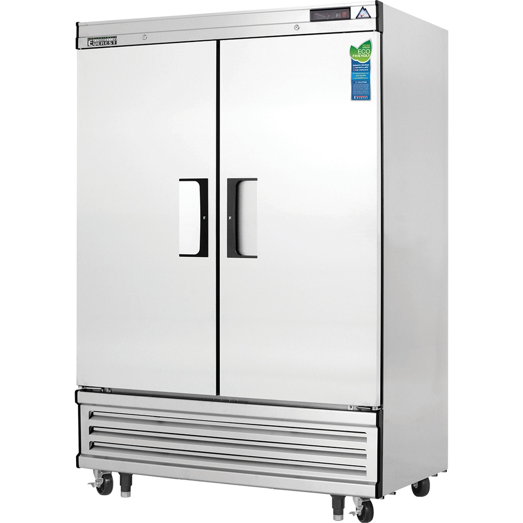 Everest EBF2 55 inch Commercial 2-Section Solid Door Bottom Mounted Upright Reach-In Freezer with 50 Cu. Ft. Capacity, 1 Horsepower, in Stainless Steel