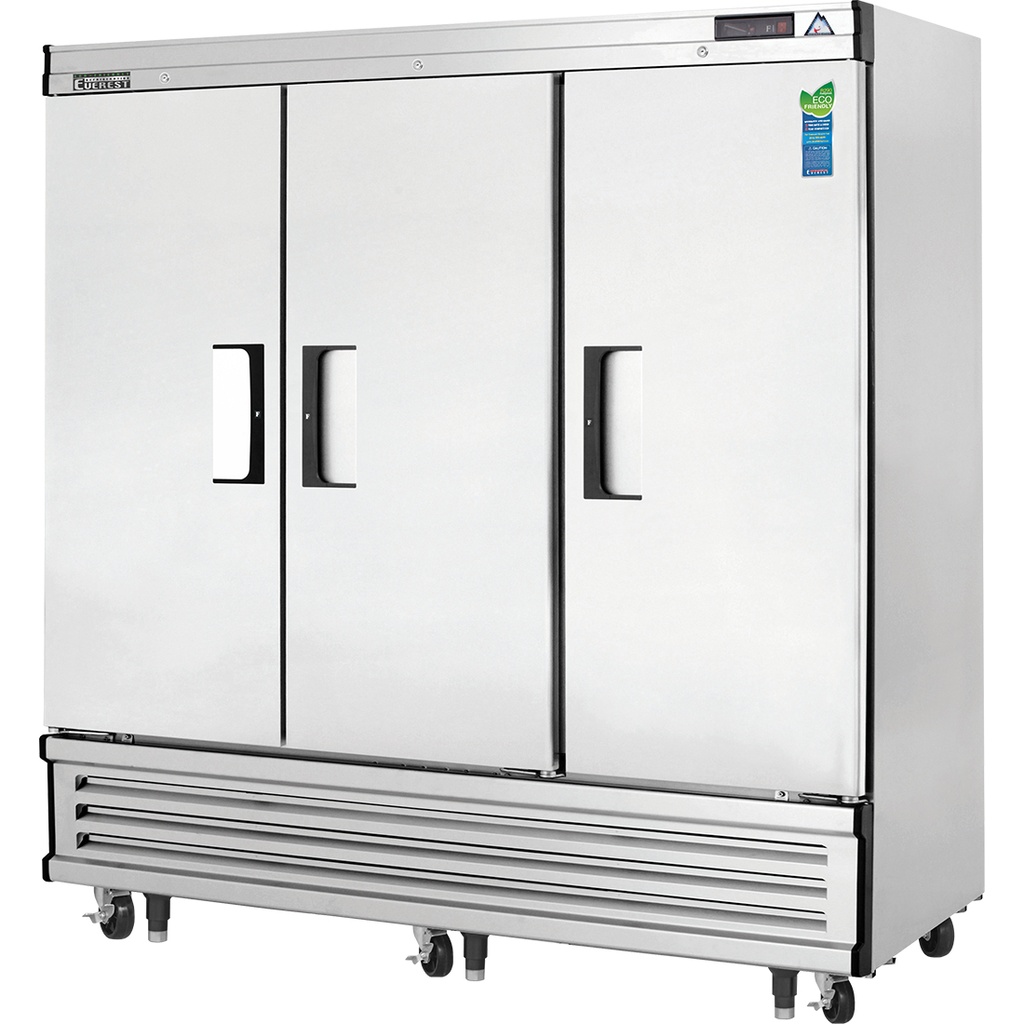 Everest EBF3 75 inch Commercial 3-Section Solid Door Bottom Mounted Upright Reach-In Freezer with 71 Cu. Ft. Capacity, 1 Horsepower, in Stainless Steel