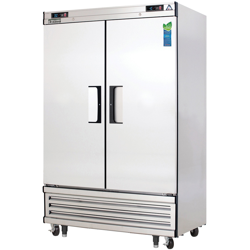 Everest EBSRF2 50 inch Commercial 2-Section Solid Door Bottom Mounted Upright Reach-In Dual Temp Refrigerator/Freezer Combo with 44 Cu. Ft. Capacity, 3/4 Horsepower, in Stainless Steel