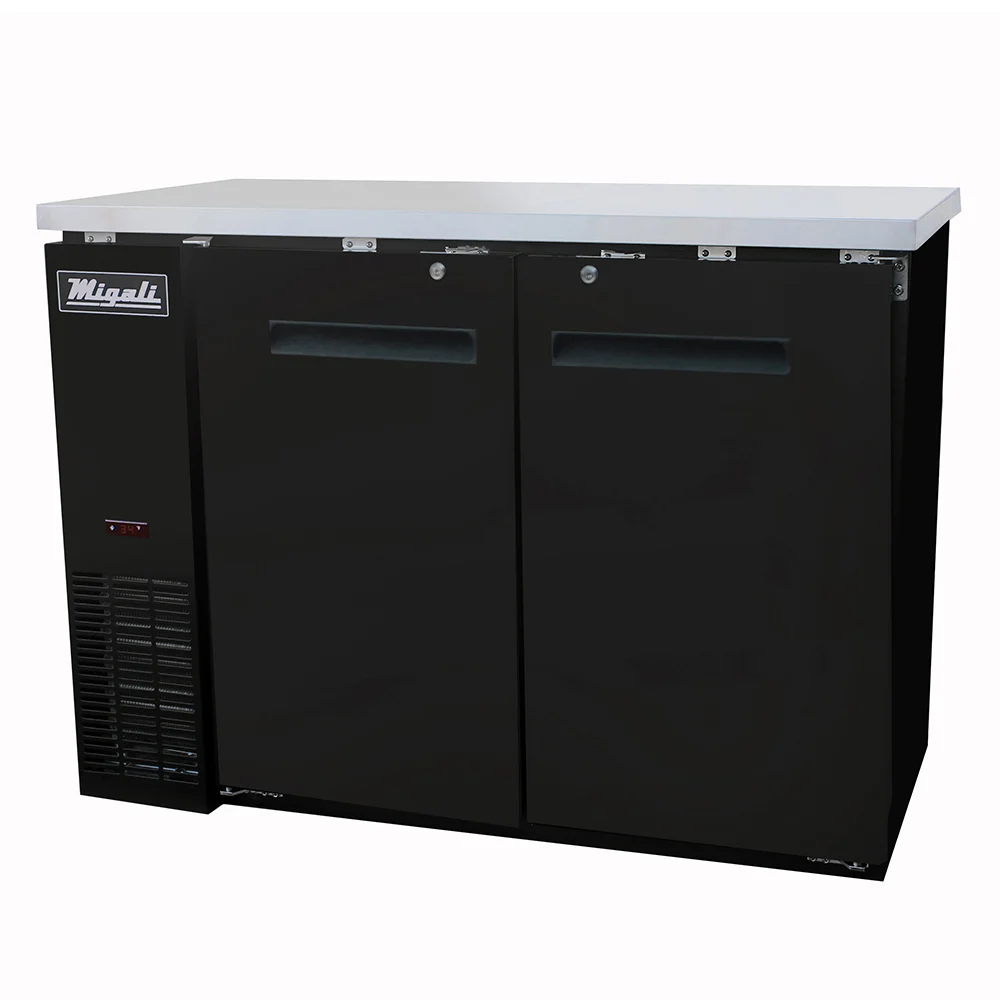 Migali CBB48HC Competitor Series 48 inch Commercial 2 Solid Door Back Bar Refrigerator with 12 cu.ft. Capacity, 1/3 Horsepower, in Stainless Steel