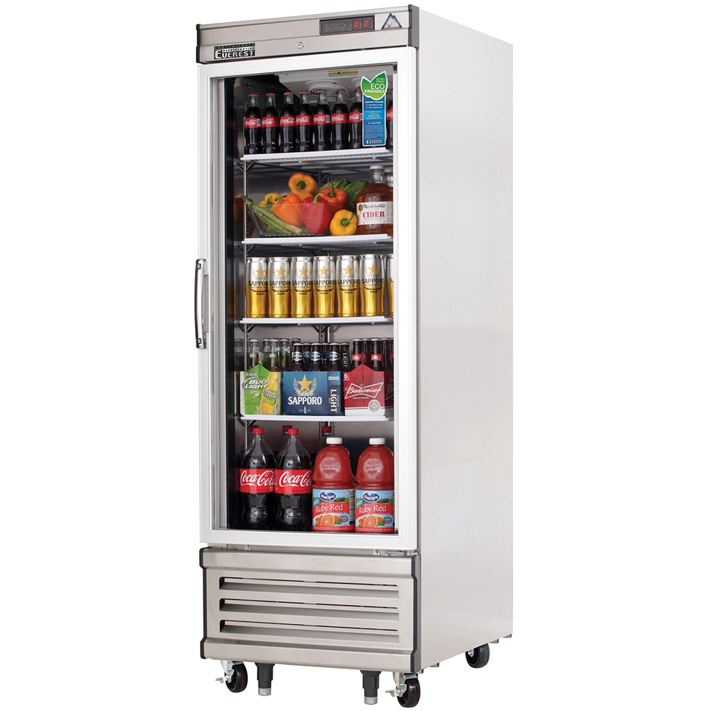 Everest EBGR1 27 inch Commercial Glass Door Bottom Mounted Upright Reversible Door Reach-In Refrigerator with 21 Cu. Ft. Capacity, 1/3 Horsepower, in Stainless Steel