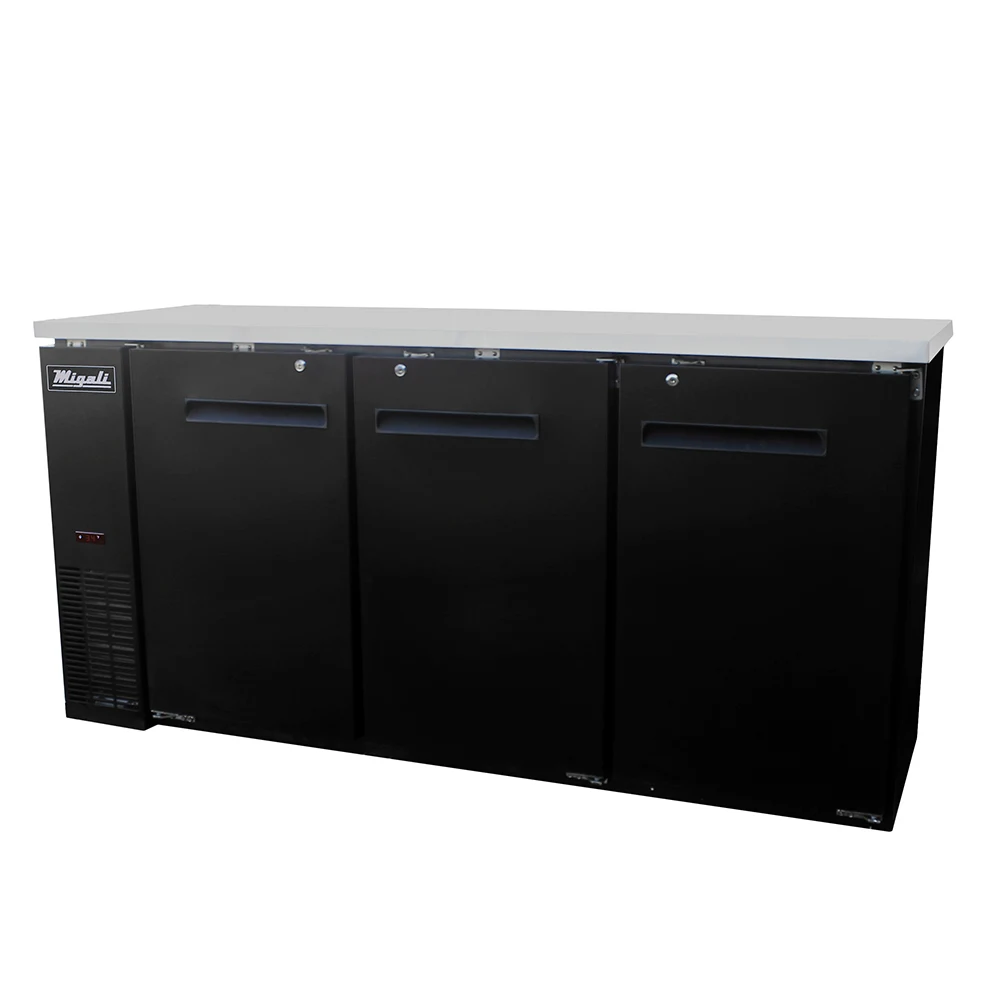 Migali CBB72HC Competitor Series 72 inch Commercial 3 Solid Door Back Bar Refrigerator with 20cu.ft. Capacity, 1/3 Horsepower, in Stainless Steel