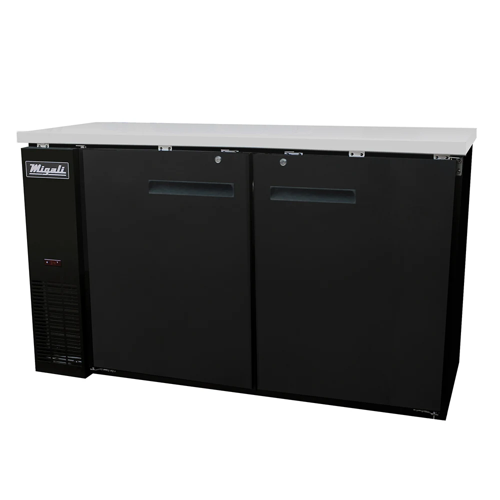 Migali CBB60HC Competitor Series 60 inch Commercial 2-Solid-Door Back Bar Refrigerator with 16 cu. ft. Capacity, 1/3 Horsepower, in Stainless Steel