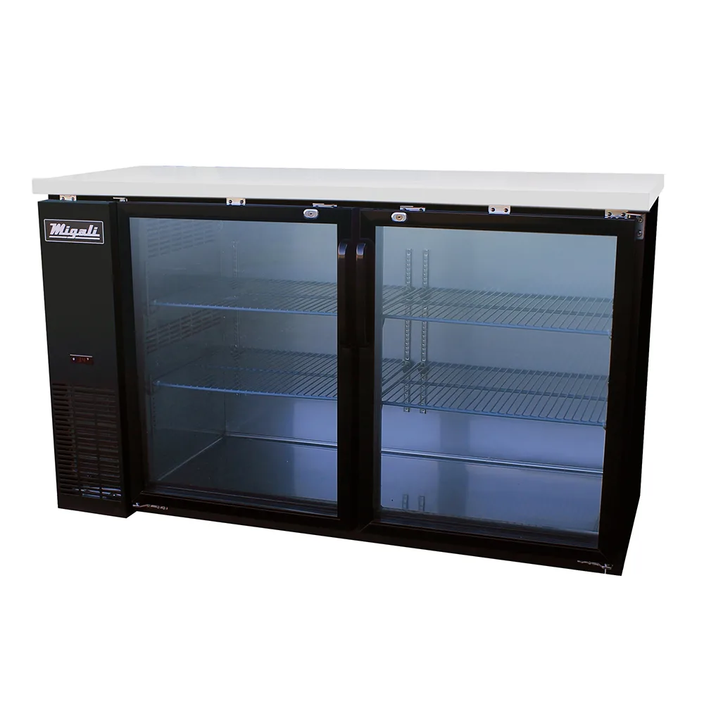 Migali CBB60GHC Competitor Series 60 inch Commercial Glass-Door Back Bar Refrigerator with 16 cu. ft. Capacity, 1/3 Horsepower, in Stainless Steel