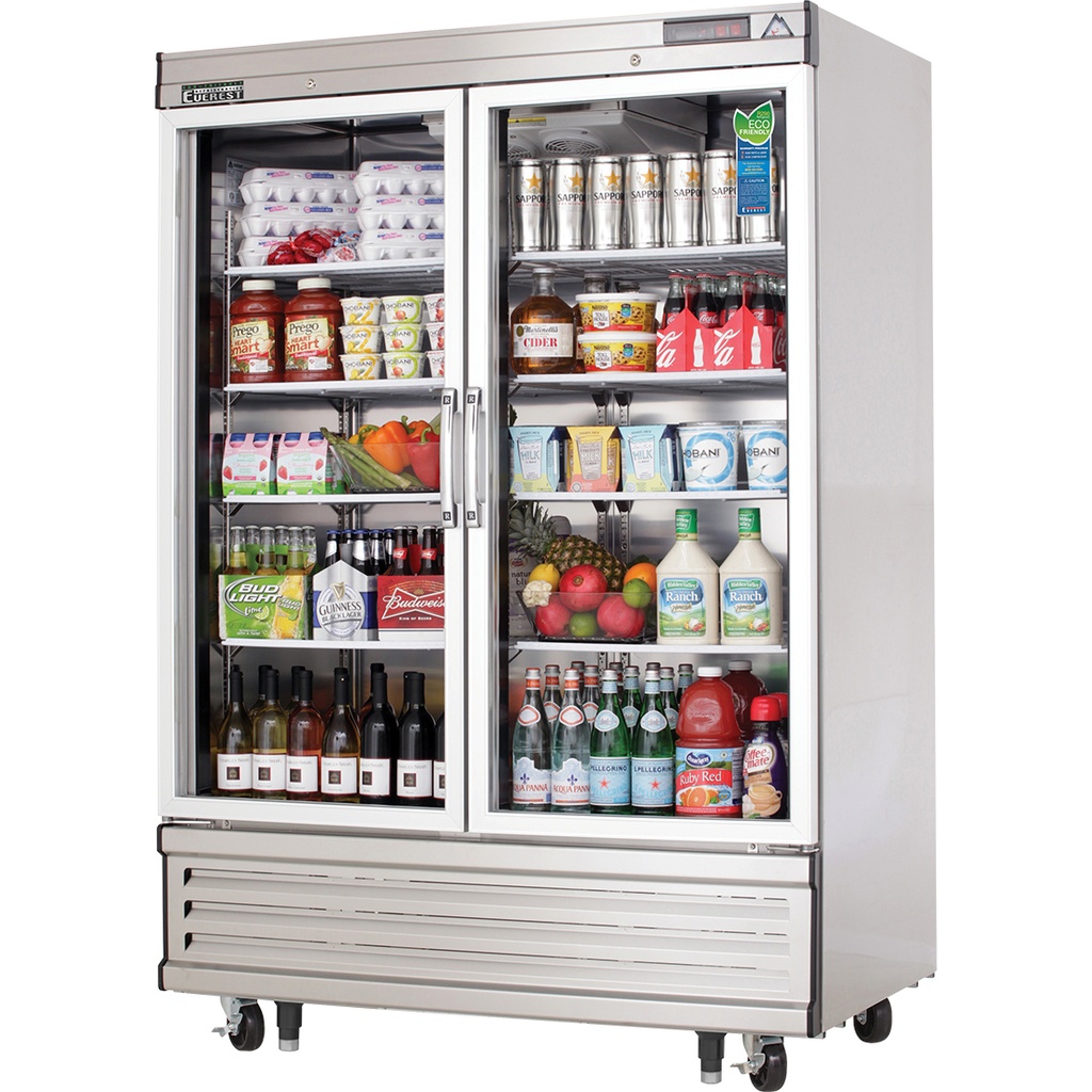 Everest EBGR2 55 inch Commercial 2-Section Glass Door Bottom Mounted Upright Reach-In Refrigerator with 50 Cu. Ft. Capacity, 3/4 Horsepower, in Stainless Steel