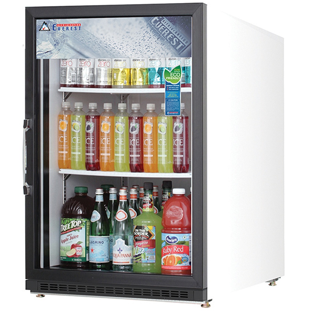 Everest EMGR5 25 inch Commercial Single Swing Glass Door Merchandiser Refrigerator with 5 Cu. Ft. Capacity, 1/5 Horsepower, in White