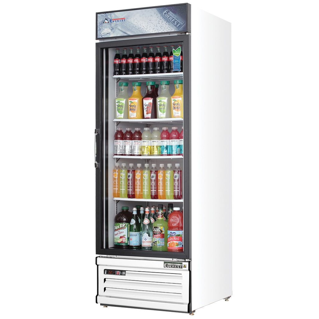 Everest EMGR10 24 inch Commercial Single Swing Glass Door Merchandiser Refrigerator with 10 Cu. Ft. Capacity, 1/4 Horsepower, in White