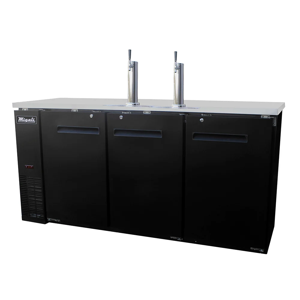 Migali C-DD72-3-HC Competitor Series 72 inch Commercial 3-Door Direct Draw Beer Dispenser with 20 cu. ft. Capacity, 1/3 Horsepower, in Stainless Steel