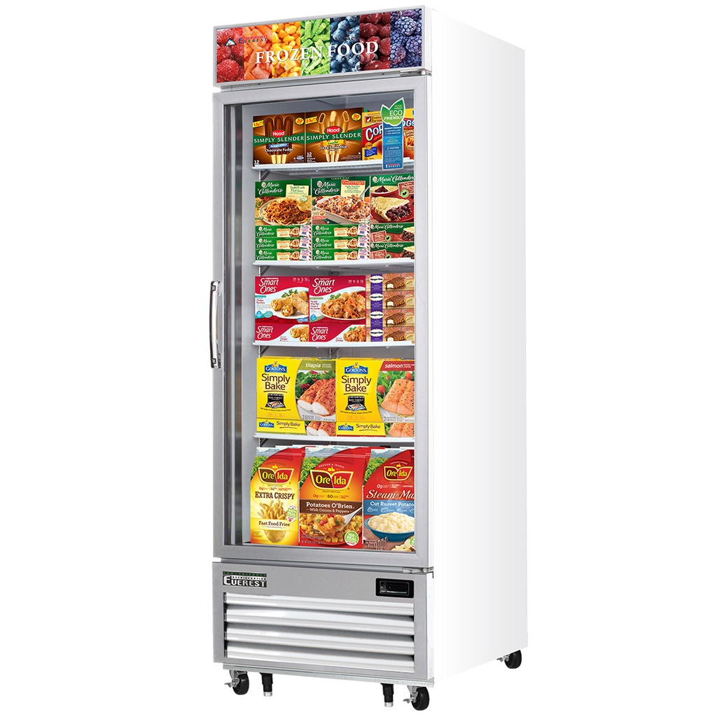 Everest EMGF23 30 inch Commercial Single Swing Glass Door Merchandiser Freezer with 23 Cu. Ft. Capacity, 1 Horsepower, in White