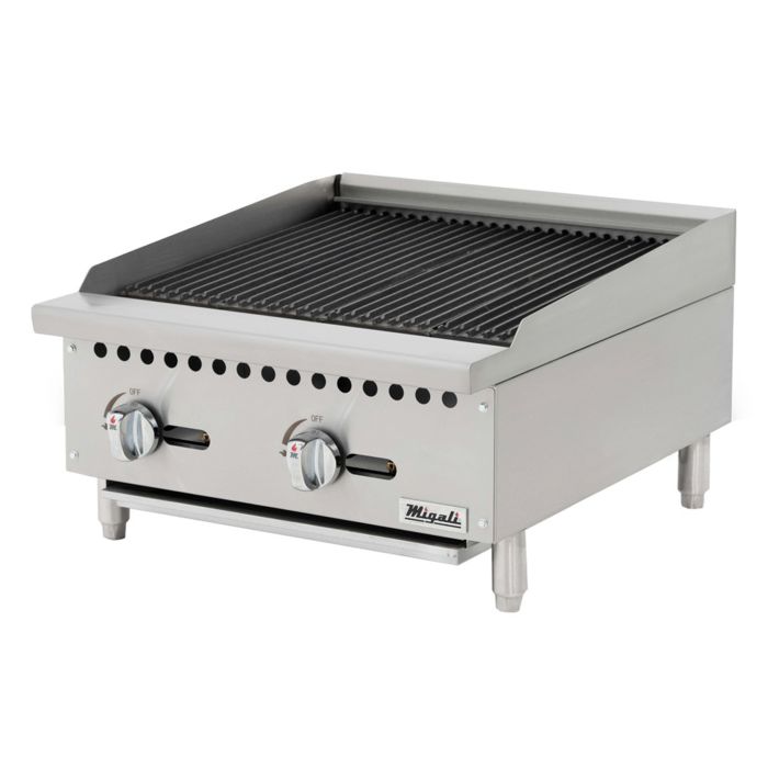 Migali CCR24 24 inch Commercial Char-Rock Broiler with 2 burners, Manual Controls, 70000 BTU, in Stainless Steel