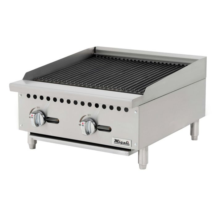 Migali CRB24 24 inch Commercial Wide Radiant Broiler with 2 Burners, Manual Controls, 70000 BTU, in Stainless Steel