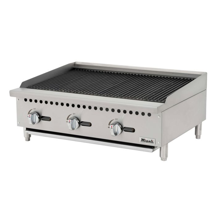 Migali CRB36 36 inch Commercial Wide Radiant Broiler with 3-Burners, Manual Controls, 105,000 BTU, in Stainless Steel