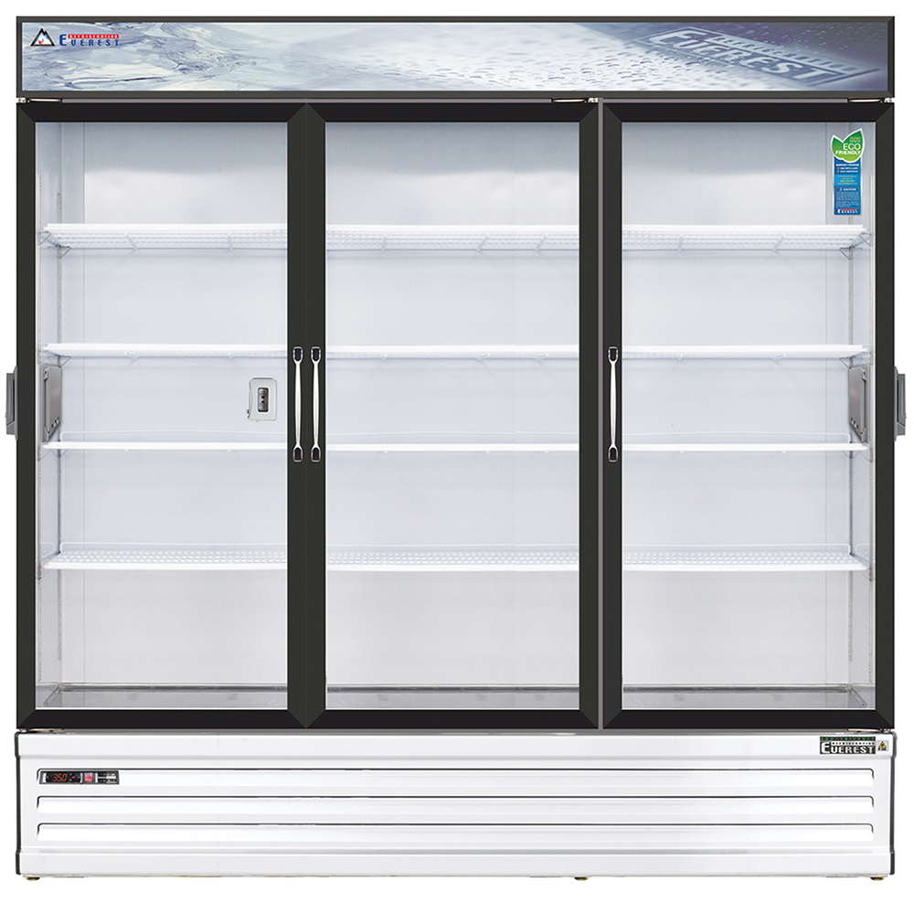 Everest EMSGR69C 73 inch Commercial 3 Swing Glass Door Chromatography Refrigerator with 71 Cu. Ft. Capacity, 3/4 Horsepower, in White