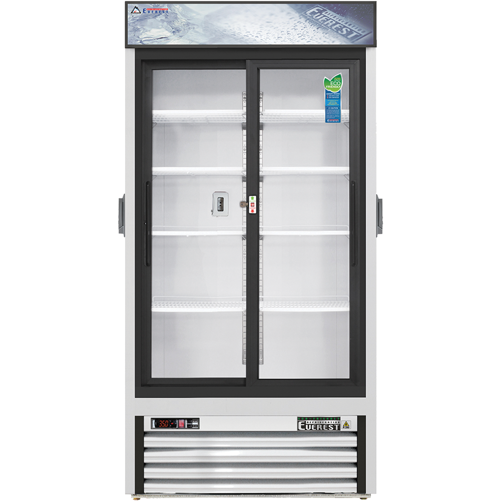 Everest EMGR33C 40 inch Commercial Double Sliding Glass Door Chromatography Refrigerator with 33 Cu. Ft. Capacity, 1/3 Horsepower, in White