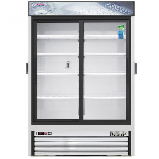 Everest EMGR48C 54 inch Commercial Double Sliding Glass Door Chromatography Refrigerator with 48 Cu. Ft. Capacity, 1/2 Horsepower, in White