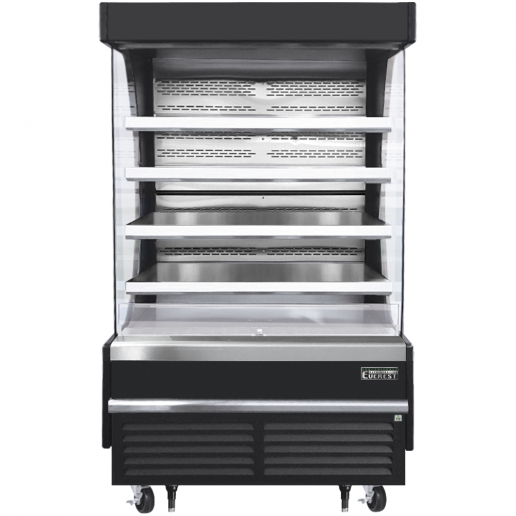 Everest EOMV48B28T 48 inch Commercial Vertical Air Curtain Merchandiser Refrigerator with 16.8 Cu. Ft. Capacity, 3/4 x2 Horsepower, in Black