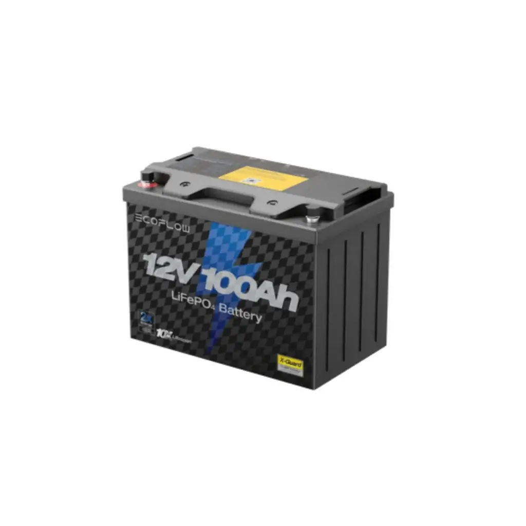 EcoFlow EF12V100AhBPUS 7 inch Lithium 12V 100Ah Deep Cycle LiFePO4 Battery, IP65 Waterproof, Low-Temp Cut-off, Flame-Retardant Casing, in Black