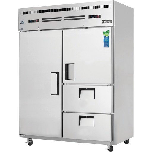 [ESWQ2D2] Everest ESWQ2D2 59 inch Commercial 2 Section Full/Half Door and Drawer Upright Reach-In Dual Temperature Refrigerator/Freezer Combo with 52 Cu. Ft. Capacity, 1/4+ (R) and 1/3 (F) Horsepower, in Stainless Steel